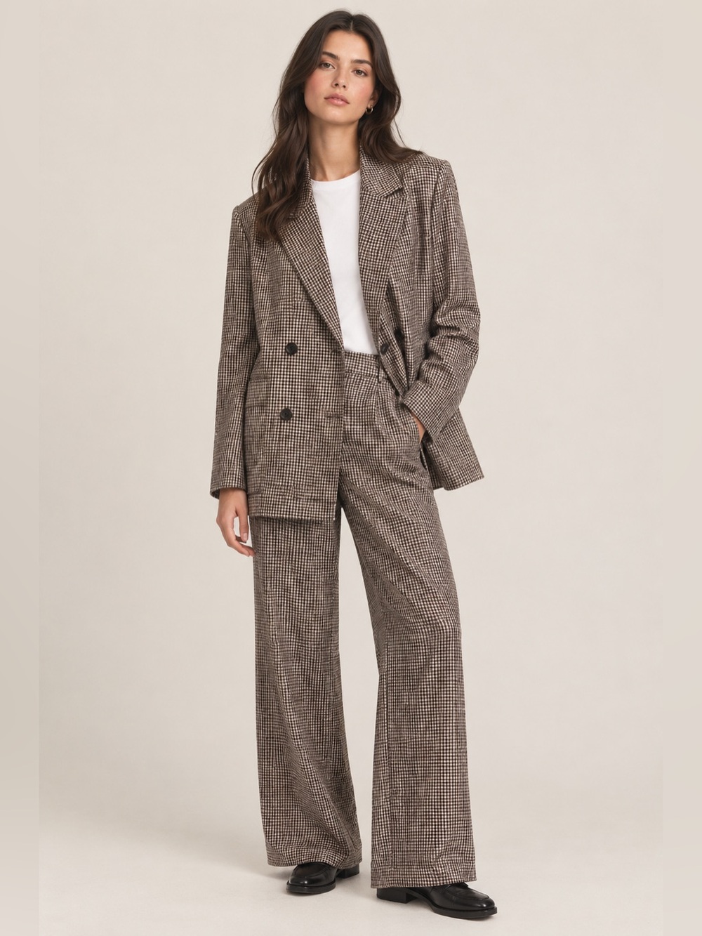 Monki S Maroon Houndstooth Modern Pant Suit Relaxed Eclectic Quirky Office Boho